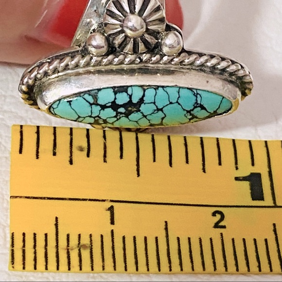 Adjustable Navajo designer stamped turquoise ring. - Picture 8 of 11